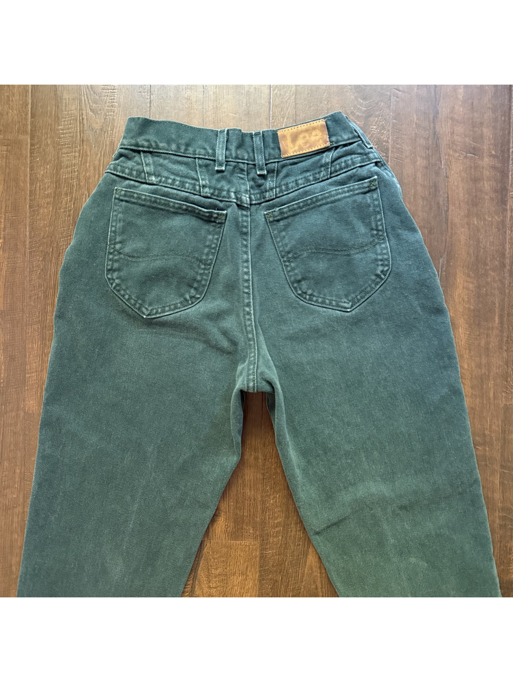 Vintage 90s Forest Green Lee HiRise Jeans 24x27 USA Cotton Hippie Boho Festival